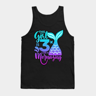 Kids 3 Years Old Girl Mermaid 3Rd Third Birthday Three Yrs Tank Top